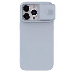   Apple iPhone 15 Pro, Silikónové puzdro, stredný náraz, ochrana fotoaparátu, Nillkin CamShield Silky, sivé
