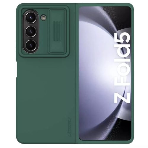 Samsung Galaxy Z Fold5 SM-F946B, silikónové puzdro, stredne odolné proti nárazu, ochrana fotoaparátu, Nillkin CamShield Silky, tmavo zelené