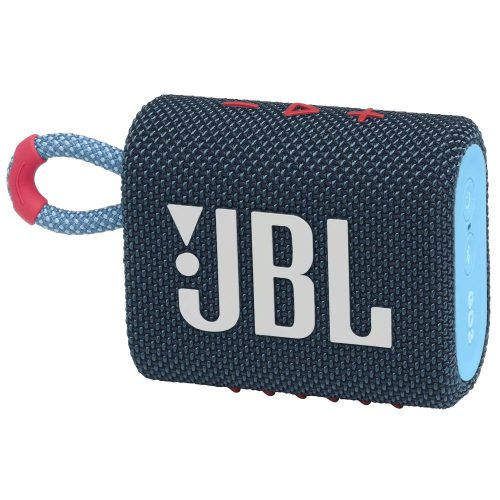 Prenosný reproduktor Bluetooth, 4,2 W, v5.1, pripínací, vodotesný, JBL Go 3, modrá/ružová