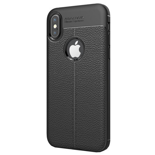 Apple iPhone X / XS, silikónové puzdro TPU, kožený efekt, vzor prešívania, čierne