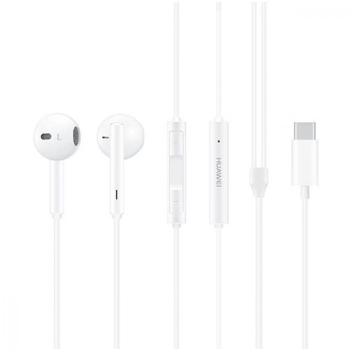 Káblové stereo slúchadlá, USB Type-C, tlačidlo nahrávania, Huawei, továrenské, biele