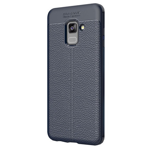 Samsung Galaxy A8 (2018) SM-A530F, silikónové puzdro TPU, kožený efekt, vzor švov, námornícka modrá