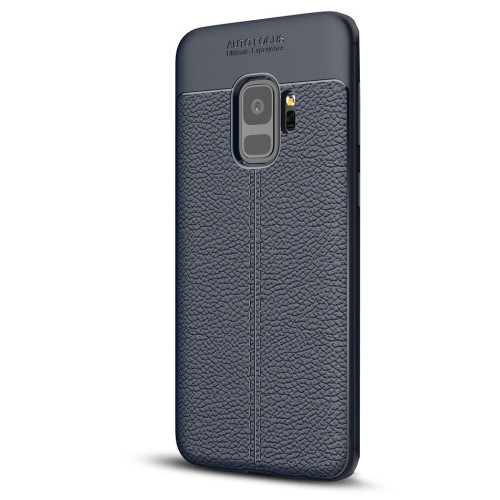 Samsung Galaxy S9 SM-G960, silikónové puzdro TPU, kožený efekt, vzor švov, tmavomodré