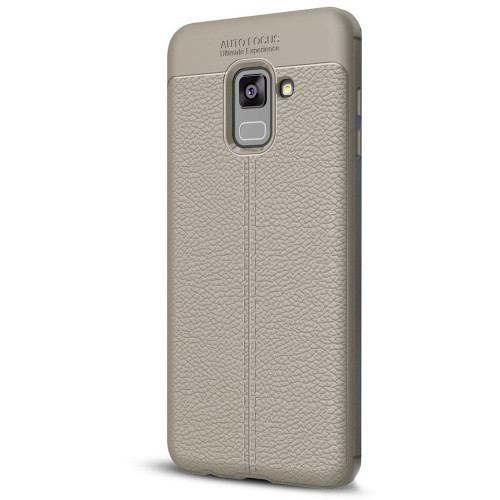 Samsung Galaxy A8 (2018) SM-A530F, silikónové puzdro TPU, kožený efekt, vzor švov, sivá