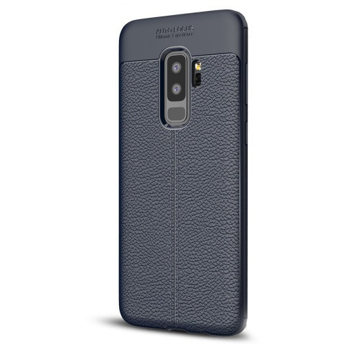 Samsung Galaxy S9 Plus SM-G965, silikónové puzdro TPU, kožený efekt, vzor švov, tmavomodré