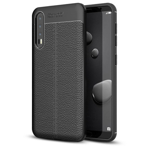 Huawei P20 Pro, silikónové puzdro TPU, kožený efekt, prešívaný vzor, čierne