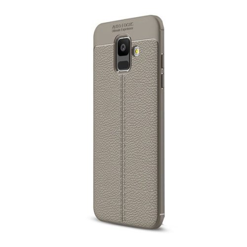 Samsung Galaxy A6 (2018) SM-A600F, silikónové puzdro TPU, kožený efekt, prešívaný vzor, sivé