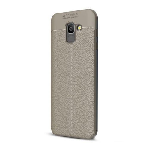 Samsung Galaxy J6 (2018) SM-J600F, silikónové puzdro TPU, kožený efekt, vzor švov, sivé