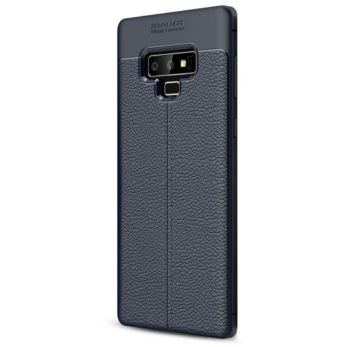 Samsung Galaxy Note 9 SM-N960, TPU silikónové puzdro, kožený efekt, prešívaný vzor, tmavomodré