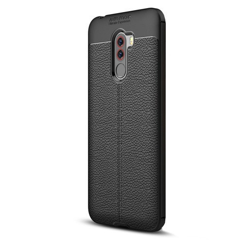 Xiaomi Pocophone F1, silikónové puzdro TPU, kožený efekt, vzor švov, čierne