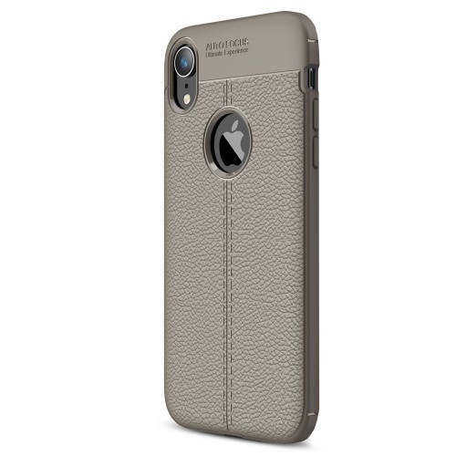 Apple iPhone XR, TPU silikónové puzdro, kožený efekt, vzor švov, sivé