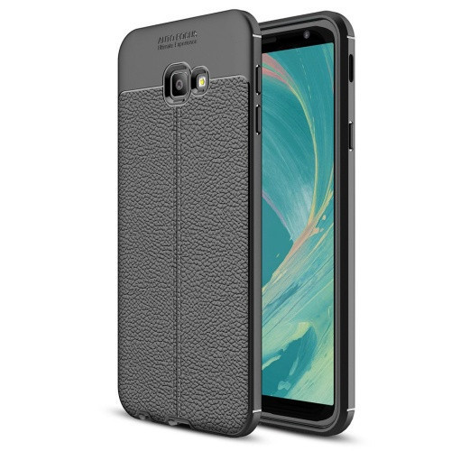 Samsung Galaxy J4 Plus (2018) SM-J415F, silikónové puzdro TPU, kožený efekt, vzor prešívania, čierne