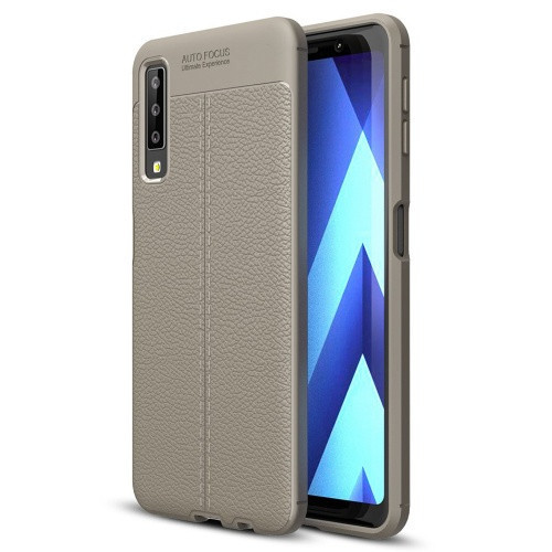 Samsung Galaxy A7 (2018) SM-A750F, silikónové puzdro TPU, kožený efekt, vzor švov, sivé
