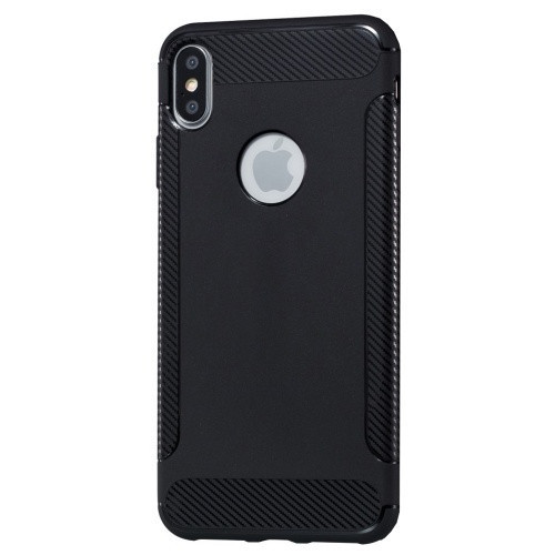 Apple iPhone X / XS, TPU silikónové puzdro, stredne odolné proti nárazu, rohový vzduchový vankúš, karbónový vzor, výrez na logo, čierne