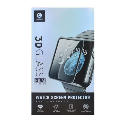 Apple Watch 1-3 (42 mm), ochranná fólia na displej, nárazuvzdorná fólia (aj na zakrivenú časť!), tvrdené sklo, 3D full cover, Mocolo, čierna