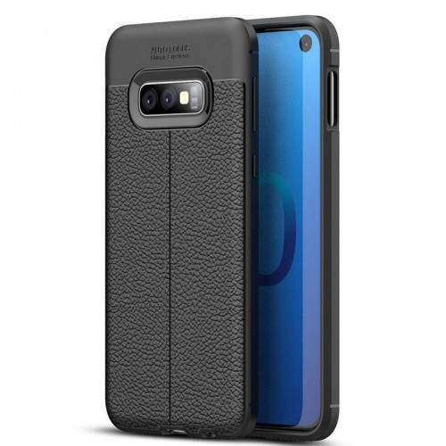 Samsung Galaxy S10e SM-G970, silikónové puzdro TPU, kožený efekt, vzor švov, čierne