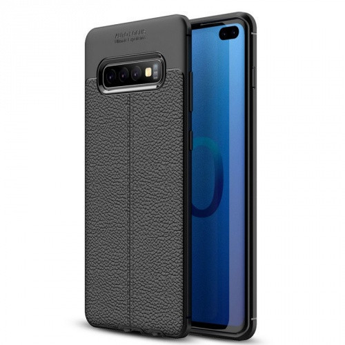 Samsung Galaxy S10 Plus SM-G975, silikónové puzdro TPU, kožený efekt, prešívaný vzor, čierne
