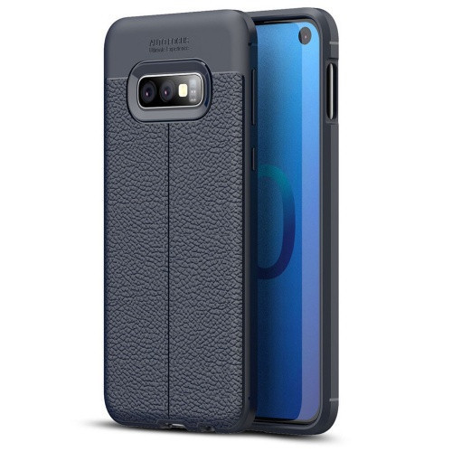 Samsung Galaxy S10e SM-G970, silikónové puzdro TPU, kožený efekt, vzor švov, tmavomodré