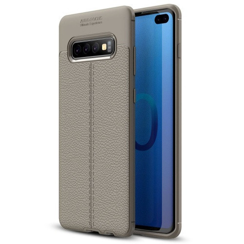 Samsung Galaxy S10 Plus SM-G975, silikónové puzdro TPU, kožený efekt, vzor prešívania, sivá farba