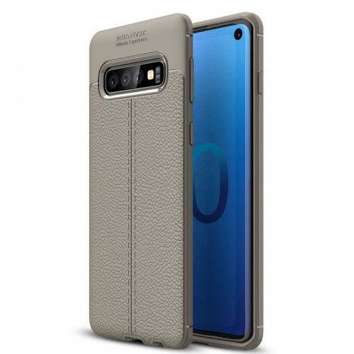 Samsung Galaxy S10 SM-G973, silikónové puzdro TPU, kožený efekt, vzor švov, sivé