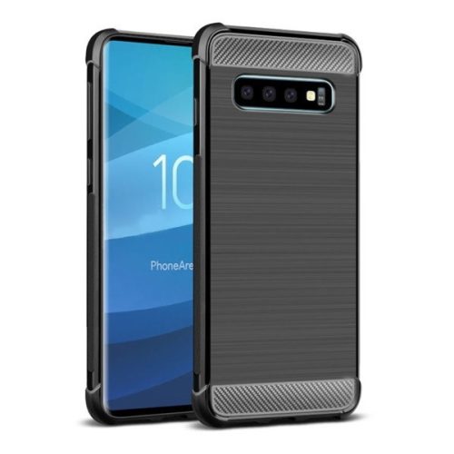 Samsung Galaxy S10 Plus SM-G975, silikónové puzdro TPU, stredne odolné proti nárazu, brúsené, karbónový vzor, IMAK VEGA, čierne