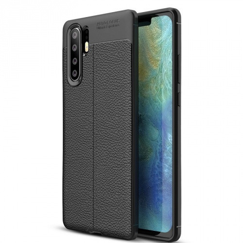 Huawei P30 Pro, silikónové puzdro TPU, kožený efekt, vzor švov, čierne