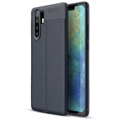 Huawei P30 Pro, silikónové puzdro TPU, kožený efekt, vzor švov, tmavomodré