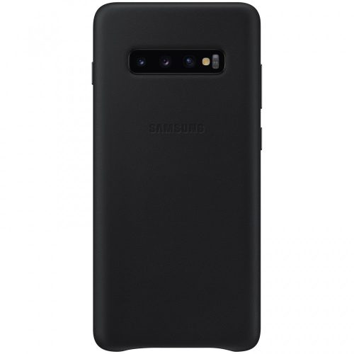 Samsung Galaxy S10 Plus SM-G975, Plastový zadný kryt s koženou zadnou časťou, čierny, z výroby