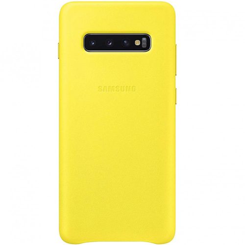 Samsung Galaxy S10 Plus SM-G975, Plastový zadný kryt s koženým chrbtom, žltý, továrenský