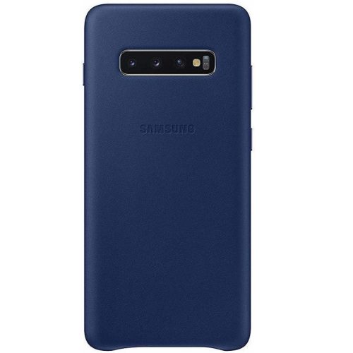 Samsung Galaxy S10 Plus SM-G975, Plastový zadný kryt, kožený chrbát, tmavomodrý, továrenský