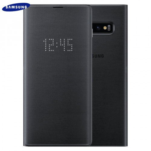 Samsung Galaxy S10 Plus SM-G975, puzdro s bočným otváraním a LED displejom, čierne, z výroby