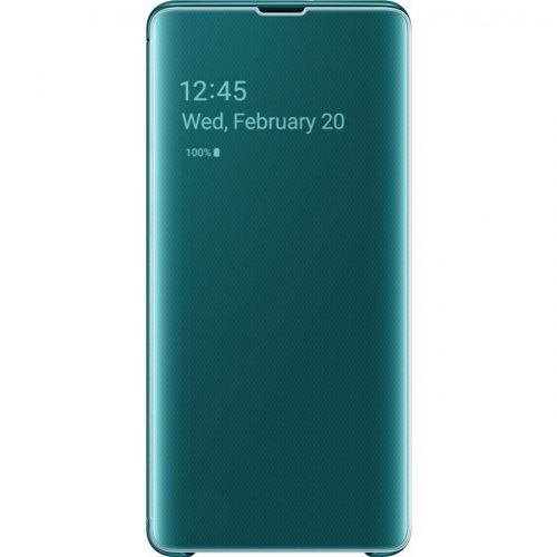 Samsung Galaxy S10 SM-G973, Bočné otváracie puzdro s indikátorom hovoru, Clear View Cover, zelené, továrenské