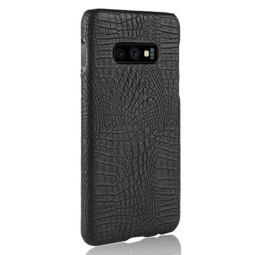 Samsung Galaxy S10e SM-G970, Plastový zadný kryt s koženou podšívkou, vzor krokodílej kože, čierny