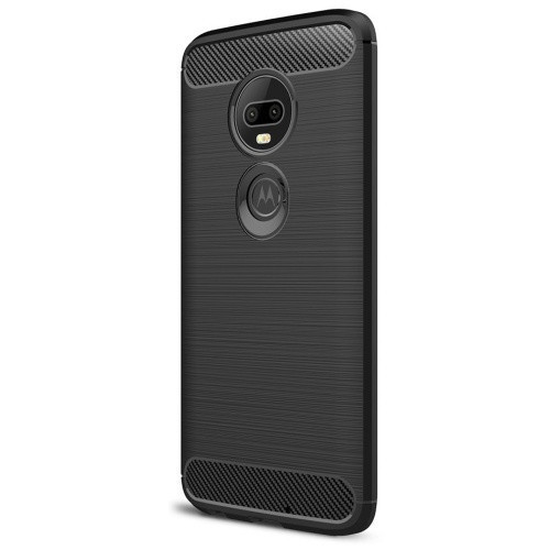 Motorola Moto G7, silikónové puzdro TPU, stredne odolné voči nárazom, brúsené, karbónový vzor, čierne