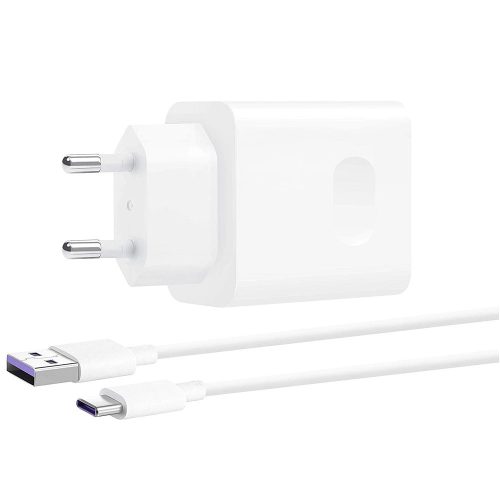 Sieťový nabíjací adaptér, 40W, zásuvka USB, s káblom USB Type-C, rýchle nabíjanie, Huawei CP84, biely, továrenské