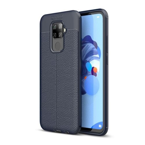 Huawei Mate 30 Lite , silikónové puzdro, kožený efekt, vzor švov, tmavomodré