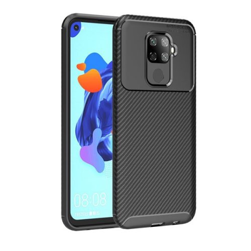 Huawei Mate 30 Lite, silikónové puzdro, stredne odolné voči nárazom, bublinková päta, karbónový vzor, čierne