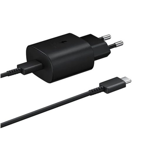 Sieťový nabíjací adaptér, 5V / 3000mA, zásuvka USB Type-C, kábel USB Type-C, PD, rýchle nabíjanie, Samsung, čierny, továrenský