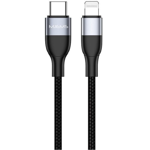 Nabíjací a dátový kábel USB Type-C, Lightning, 120 cm, 3000 mA, 60 W, rýchle nabíjanie, PD, vzor šnúrky, schválený MFI, Usams Mjems, US-SJ330, čierna
