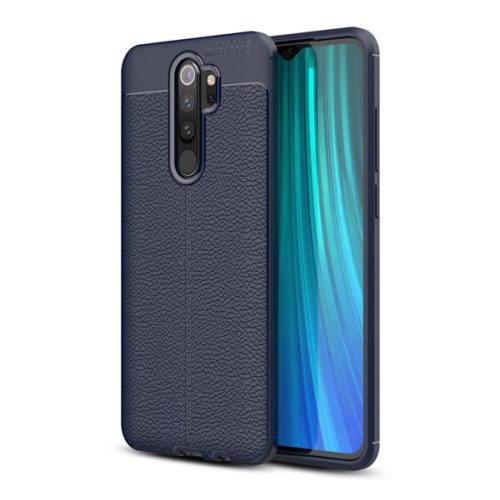 Xiaomi Redmi Note 8 Pro, silikónové puzdro, kožený efekt, vzor švov, tmavomodrá