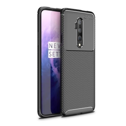 OnePlus 7T Pro, silikónové puzdro, stredne odolné voči nárazom, päta so vzduchovým vankúšom, karbónový vzor, čierne