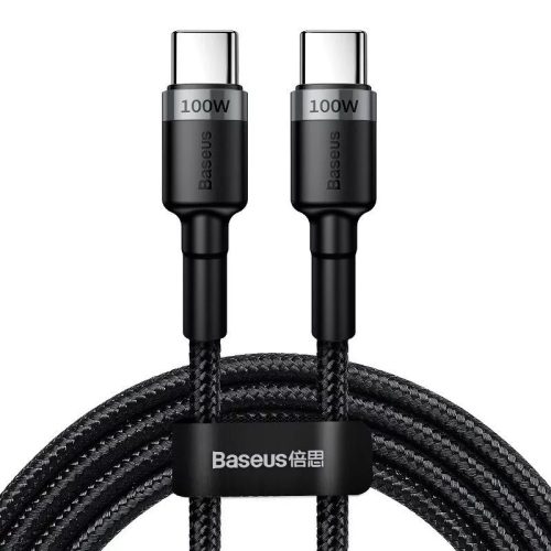 Nabíjací a dátový kábel USB Type-C, USB Type-C, 200 cm, 5000 mA, s ochranou proti otrasom, rýchle nabíjanie, PD, vzor šnúrky, Baseus Cafule CATKLF-ALG1, čierna/sivá