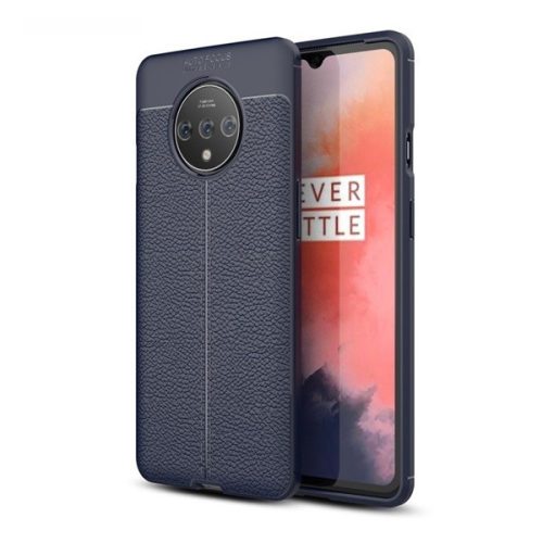 OnePlus 7T, silikónové puzdro, kožený efekt, vzor švov, tmavomodré