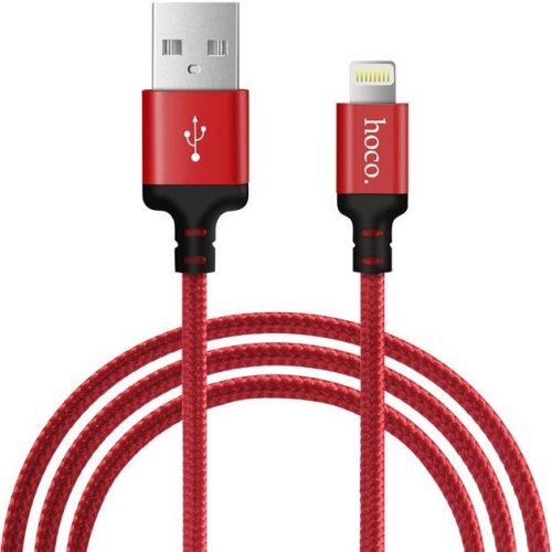 Nabíjací a dátový kábel USB, Lightning, 100 cm, 2400 mA, s ochranou proti zlomeniu, rýchle nabíjanie, vzor šnúrky, Hoco X14 Time Speed, červený