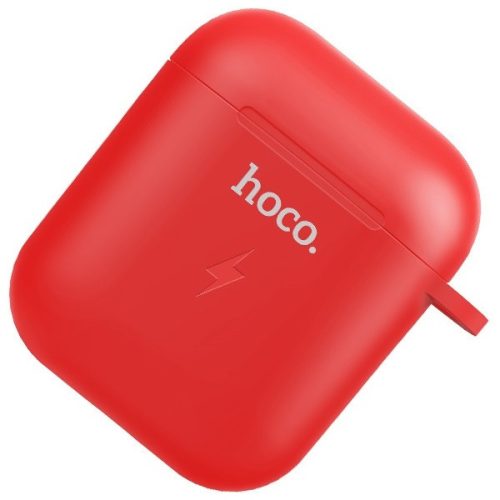 Držiak na slúchadlá Bluetooth + bezdrôtové nabíjanie, silikónový, 5 V / 500 mA, kompatibilný s Apple AirPods, Hoco CW22, červená