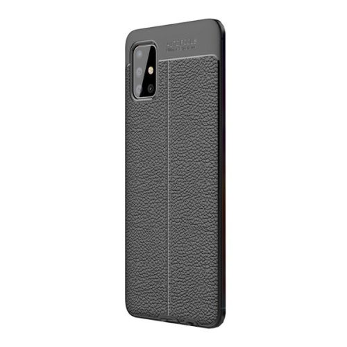Samsung Galaxy A51 SM-A515F, silikónové puzdro, kožená textúra, vzor švov, čierna farba