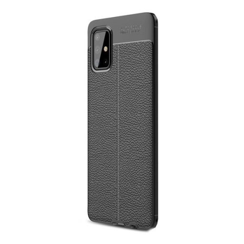 Samsung Galaxy A71 SM-A715F, silikónové puzdro, kožená textúra, vzor švov, čierna farba