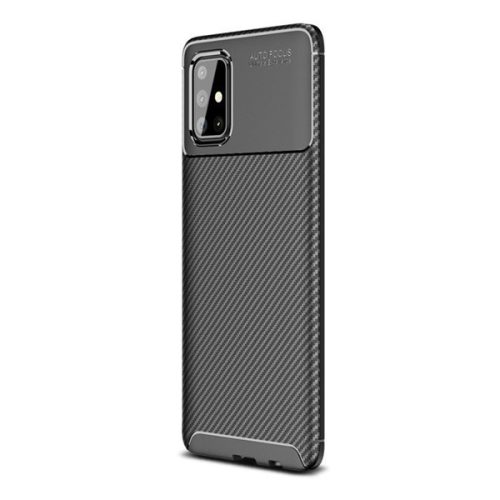 Samsung Galaxy A71 SM-A715F, silikónové puzdro, stredne odolné proti nárazu, päta so vzduchovým vankúšom, karbónový vzor, čierne