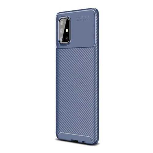 Samsung Galaxy A71 SM-A715F, silikónové puzdro, stredne odolné proti nárazu, päta so vzduchovým vankúšom, karbónový vzor, modré
