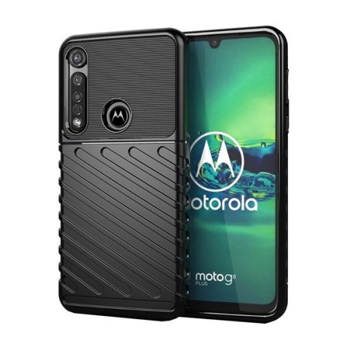 Motorola Moto G8 Plus, silikónové puzdro, stredne odolné voči nárazom, vypuklý pruhovaný vzor, čierne